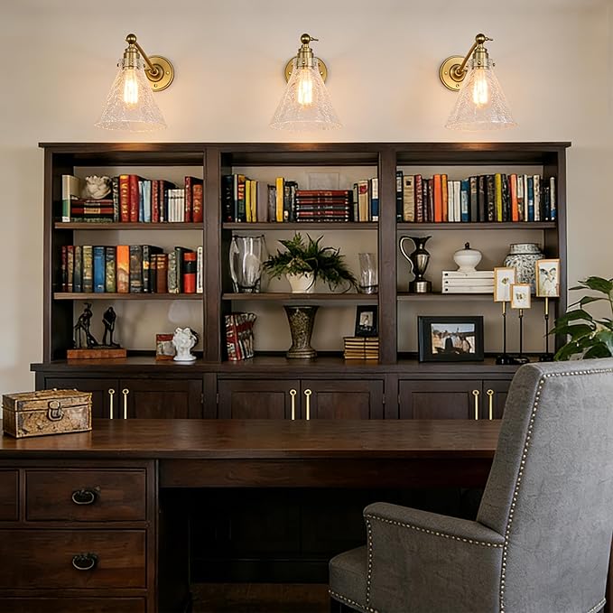 Industrial Vintage Slope Pole Wall Mount Single Sconce with Funnel Flared Clear Glass Shade, Swing Arm Wall Sconce Light Lamp Fixture Hardwired