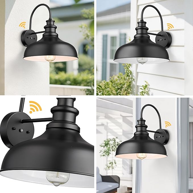 Bestshared Dusk to Dawn Sensor Farmhouse Barn Light, Outdoor Wall Sconce, Outdoor Wall Lantern for Porch, Exterior Light Fixtures Porch Lights (Black+White, 2 Pack)