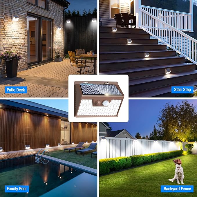 Peasur Solar Lights Outdoor Waterproof [12 Packs/140 LEDs], 3 Lighting Modes Solar Motion Sensor Light Outdoor, Ultra Bright Security Lights Outdoor Solar Lights for Outside Fence Patio Deck[Brown]
