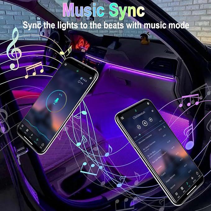 Car Interior Lights, 5V LED Strip Lights with USB Adapter, Ambient Lighting Car Accessories, App & Remote Control Music Sync Color Change Lights for Truck Car Decor (36LED Beads) -2 Set