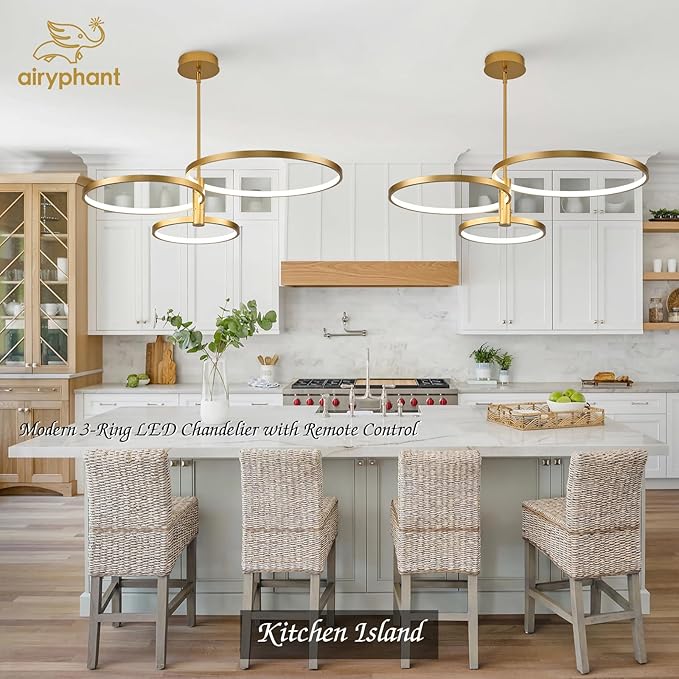 LED Ring Chandelier Modern Gold Chandellier for Dining Room 3-Light Dimmable Pendant Light Kitchen Island Contemporary Flush Mount Chandelier for Bedroom Living Room Dining Table Closet