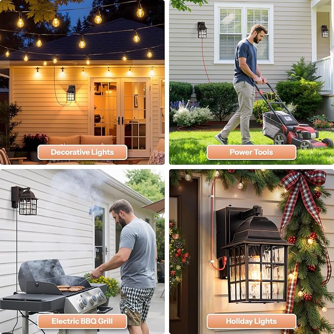 Gleamz Dusk to Dawn Outdoor Porch Light with GFCI Outlet, Farmhouse Oil Rubbed Bronze Gold Trim Exterior Garage Lighting Fixtures Wall Mount for House, Anti-Rust Waterproof Outside Wall Sconce Lantern