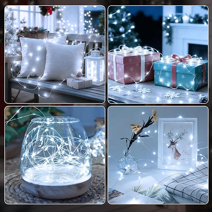 AIKEI 6 Pack LED Fairy Lights with Timer Battery Operated, Mini String Lights with Remote Waterproof 7ft 20 Led Firefly Starry Lighting for Wedding Party Bedroom Garden Christmas Decoration White