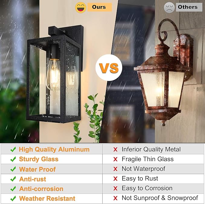 SHINE HAI Dusk to Dawn Outdoor Wall Lantern, Exterior Sconce Fixtures with E26 Sockets & Glass Shades, Waterproof Porch Wall Mount Lighting, Outdoor Lantern for Patio Front Door Entryway, 2 Pack