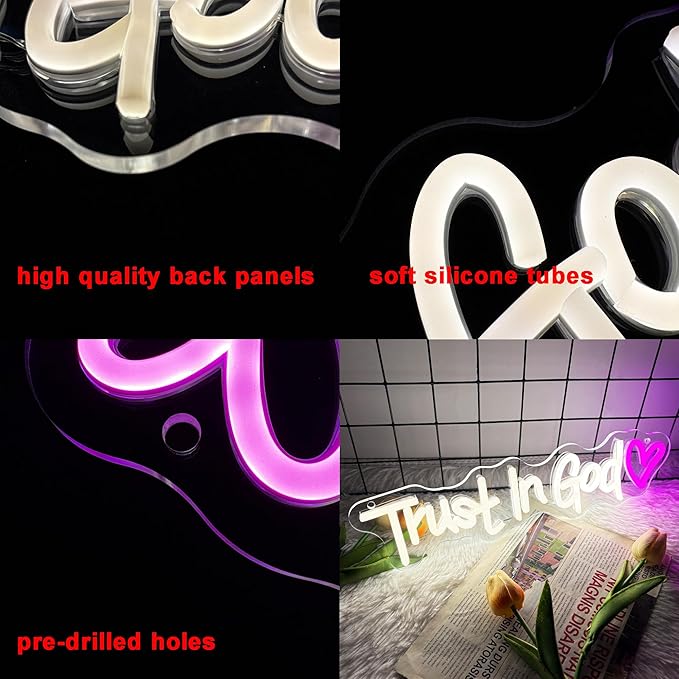 Symone Trust In God Neon Sign, USB Powered Dimmable Spiritual Decor Faith Hope Love Sign LED Neon Light, for Faith Religious Church Prayer Room Living Room Room(15.7 * 3.9 In)