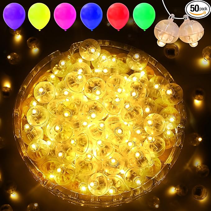 50PCs Mini Led Lights with Hook, Waterproof Round Tiny Led Light for Party Decorations Neon Light for Birthday Party and Wedding Decoration, Warm White-Blinking Lights