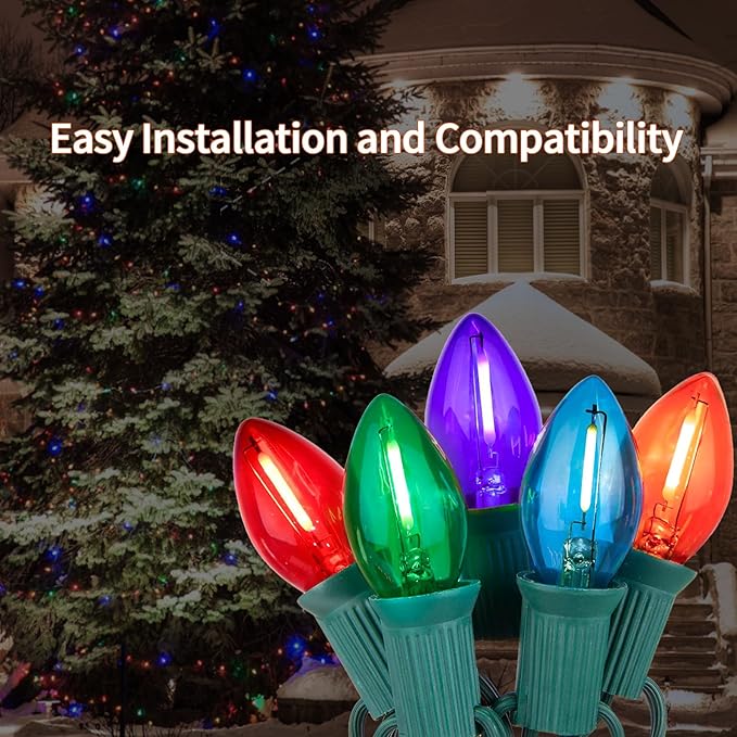 25FT C7 LED Christmas Lights Indoor Outdoor, 25 Multicolor Waterproof Bulbs, Connectable Dimmable String Lights Perfect for Roof Tree Fence and Patio Vintage Style