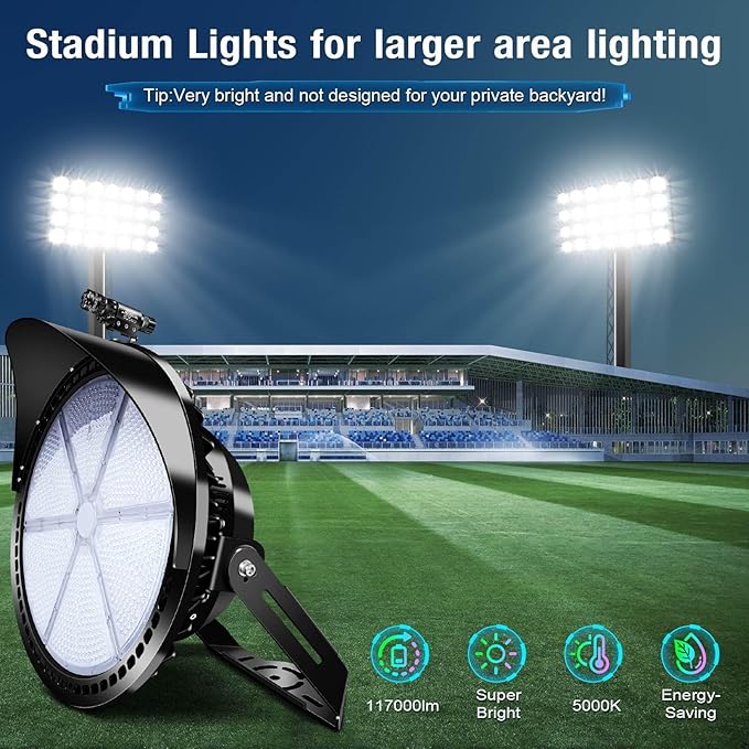 Stadium Lights Outdoor LED, Dimmable 0-600W Heavy-Duty Sport Court Floodlight Super Bright Commercial Arena Light Daylight IP66 10KV Waterproof Round for High Mast Ideal Large Field Lighting