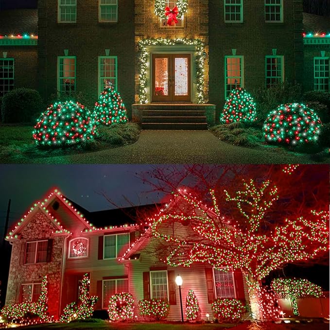 LAMPHOME Red Green White Christmas Mini Lights, 32.5FT 100 LED Clear Bulbs String Lights with 16 Light Modes, Fairy Lights Plug in for Outdoor Xmas Trees Garland Wreath Holiday Decorations
