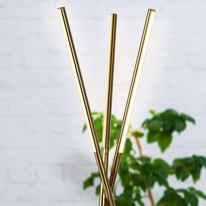 Brightech Stix LED Tripod Floor Lamp for Living Room - Dimmable Modern Standing Lamp, with 3 Lights for Bedroom - Contemporary Office Lighting- Gold / Antique Brass