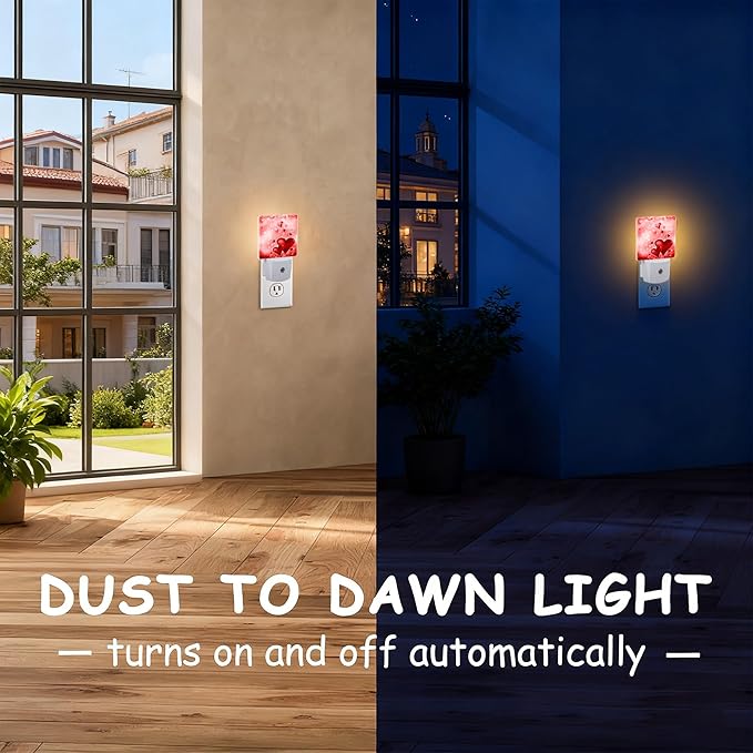 Red Hearts Love Night Light,Dusk-to-Dawn Auto Sensor Sweet Heart Romantic Red Plug in Night Light for Kids,0.5W Energy Saving LED NightLights for Bedroom,Ideal Gifts for Birthday Mother's Day