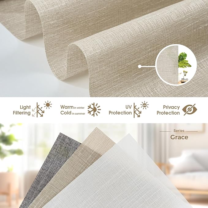 HeyBlinds Motorized Roller Shades, Smart Blinds for Windows, Remote Automatic Window Shades, Electric Shades, Light Filtering, Compatible with Alexa Google Apple Home (Grace-Latte LF)