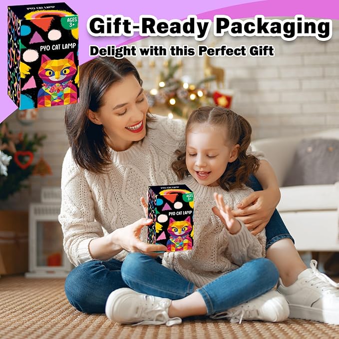 FUNZBO Paint Your Own Cat Lamp Kit - Easter Basket Stuffers, Arts and Crafts Supplies Kitten Painting for Kids Teens, DIY Night Light Toy for Girls Boys Age 3 4 5 6 7 8 9 10 11 12 13 Birthday Gifts