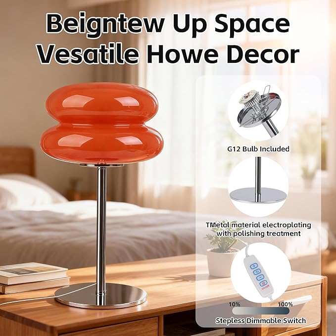 Bedroom Mushroom lamp, Medieval Modern Bedside Table lamp, dimmable Retro Egg Tart Headlight, Unique Home Mushroom Decoration Aesthetic Lovely Living(Orange)