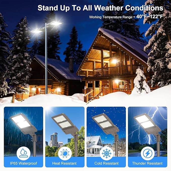 400W LED Parking Lot Light 60000LM UL ETL DLC Listed Commercial Flood Light 400W 320W 240W Adjustable IP65 5000K Street Light Slip Fitter for Stadium Backyard, 100-277V