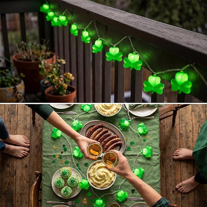 8.5Ft St Patricks Day Lights, 10 LED 3D Shamrock Lights Plug In, Waterproof St Patrick's Day String Lights Shamrock, Saint Patricks Day Decorations, St Patricks Day Outdoor Light for Window & Home