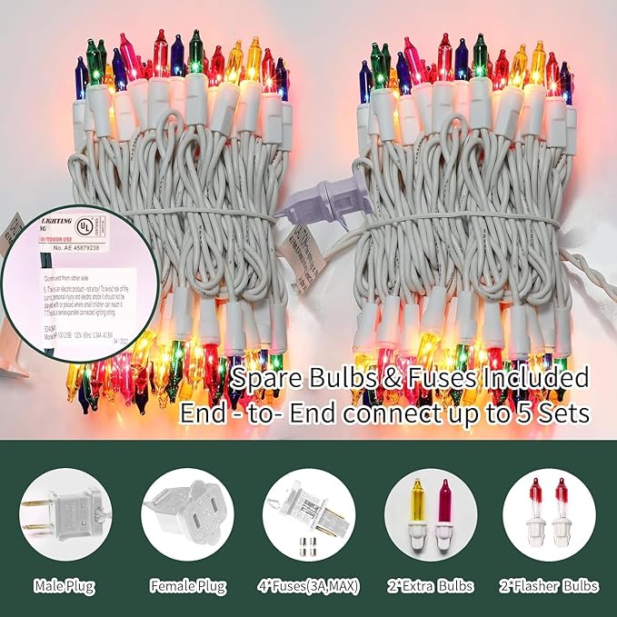 LAMPHOME 100 Count Multicolor Easter String Lights, 19.6FT Incandescent Mini Lights with White Wire, Indoor Decor for Easter, Christmas Tree, Garland, Birthday, Wedding & Festival Party
