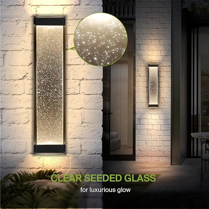 ASD LED 24" Bubble Glass Wall Light Fixture, Outdoor & Indoor Seeded Sconce | 3CCT, Waterproof, Dimmable, Up-Down Glow, ETL Listed | 22W 530LM 3000-5000K 100-277V | Porch Lighting | Black, 4 Pack
