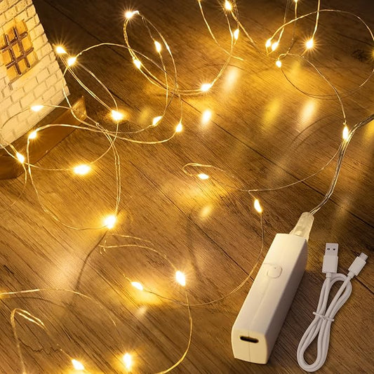 Lakumu LED Fairy Lights Battery Operated, Rechargeable Twinkle Lights with Timer, Mini LED String Lights for Bedroom, Christmas, Wedding, Table Decor (5M/16FT Warm White)