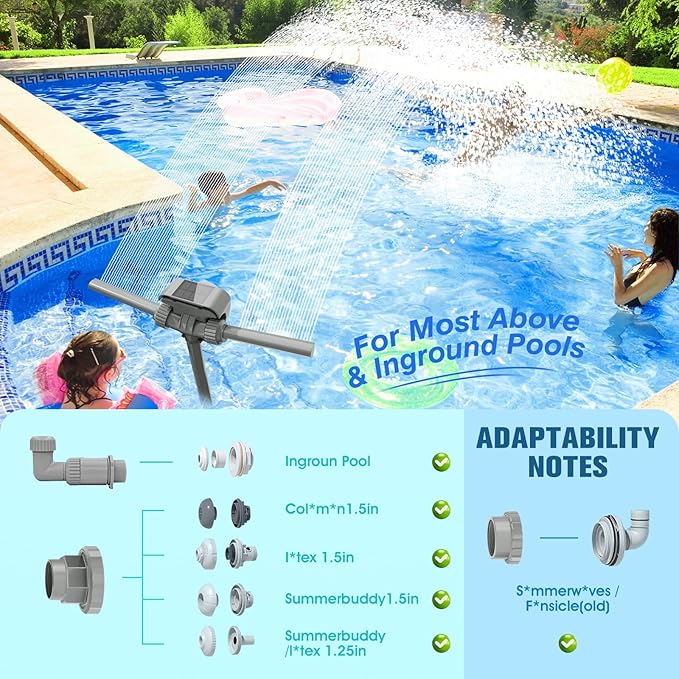 2026 Upgrade Solar Fountain Light Show,Adjustable Dual Spray Sprinkle Pool Fountains for Inground Pool Waterfall,Swimming Pool Water Fountains,Pool Sprayer Fountain for Pool Cooling-Grey