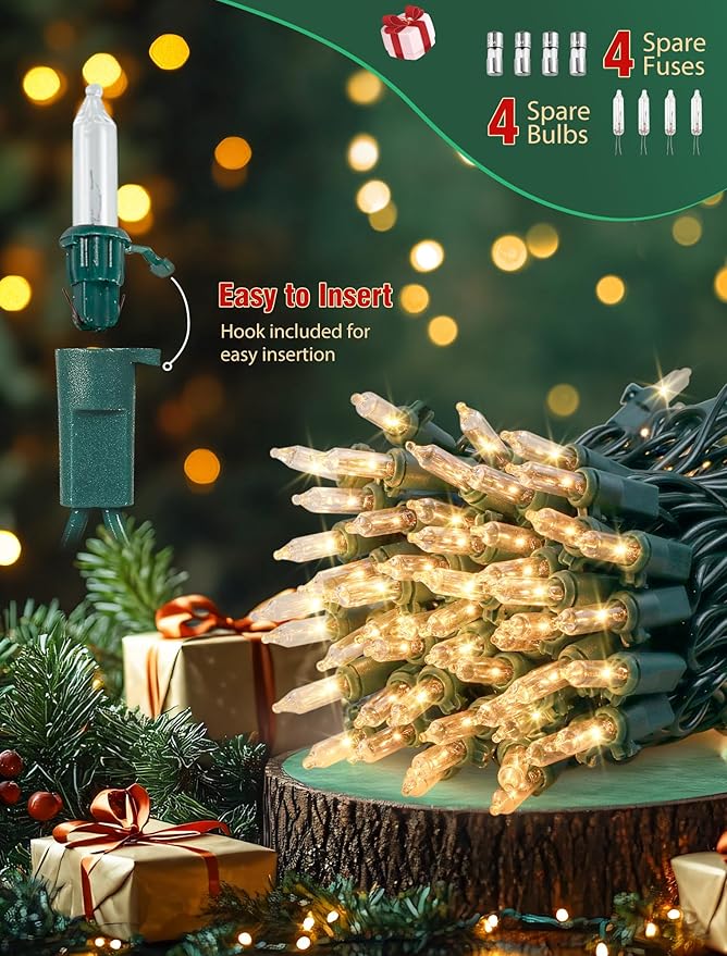Hopolon Clear Christmas Lights Set 2 Pack 50 Count 13 Feet Incandescent Bulb Green Wire Mini String Lights for Indoor Outdoor Christmas Tree Garland Birthday Wedding Festival Decoration, Warm White