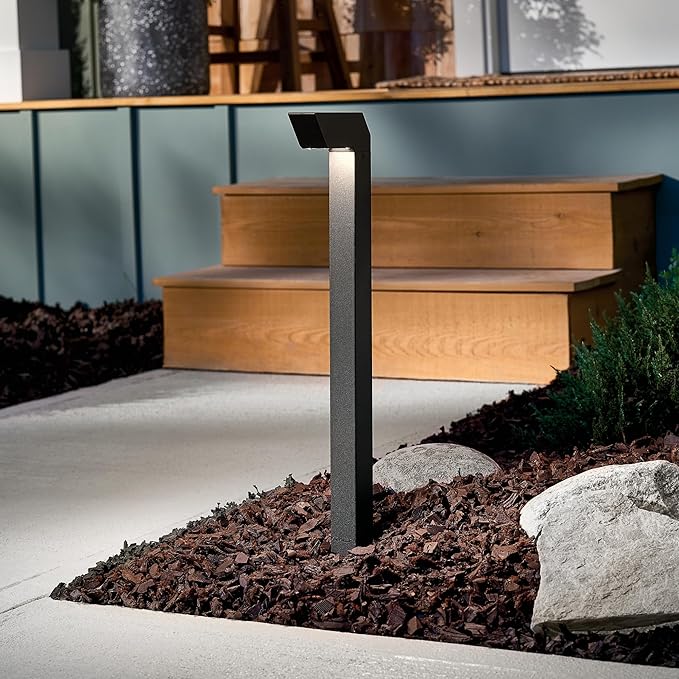 Kichler 12V LED Right Angle Path Light in Textured Black, Outdoor Landscape Lighting, 15846BKT, (1.5" W x 22" H x 5.75" L)