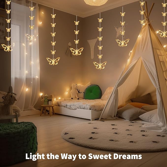 YOLIGHT Butterfly Curtain Lights for Bedroom 9.8ft LED Twinkle Fairy Light with Remote Timer Cute String Lights Wall Décor for Kids Girls Room Bed Canopy Wedding Easter Decoration (Warm White)