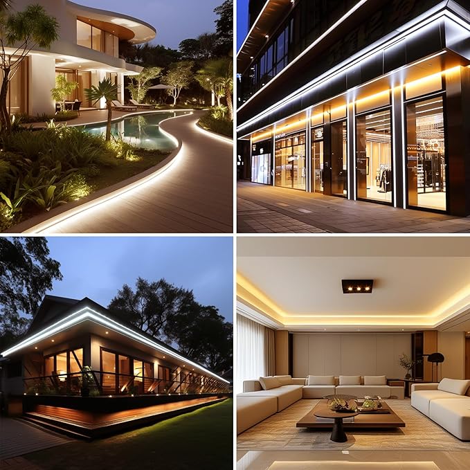 24V COB LED Strip Lights Outdoor Waterproof 65.6FT, 3000K Warm White Dimmable IP67 CRI 93 LED Rope Light with Power Supply for Bedroom Living Room Garden Commercial House