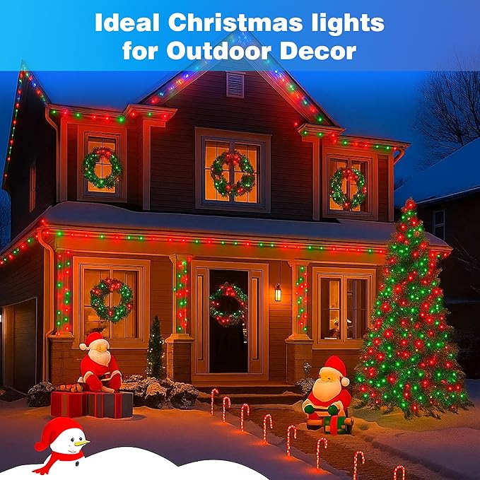 Christmas Lights 500LED 164FT, Waterproof Christmas Tree Lights with 8 Modes, Remote Control 3 Timers & Memory Function Xmas Decorations for House and Holiday (Red and Green)