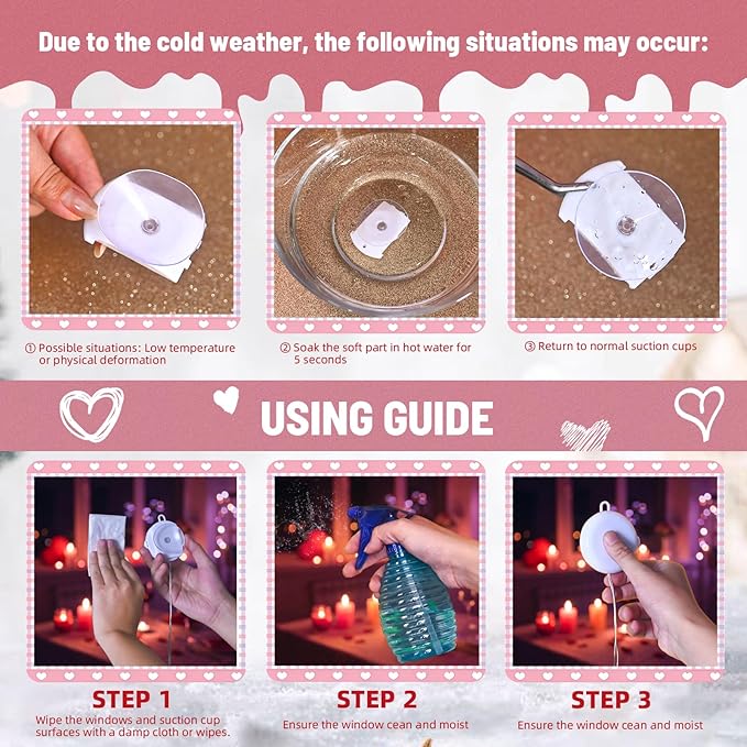 3 Pack Valentines Day Window Lights Decorations with Timer, Battery Powered Hanging Pink Lighted Heart Shaped Silhouette Sucker LED Lamp for Fireplace Indoor Home Decor