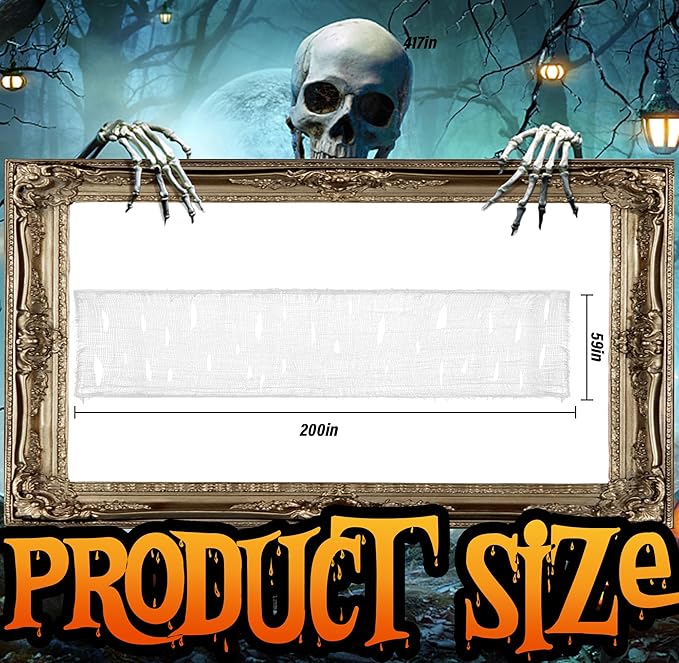 200" x 59" Halloween Spooky Cloth - Creepy Spooky Halloween Decorations - Large Size Scary Creepy Gauze for Halloween Party Supplies Stairway Window Table Doorways Decor