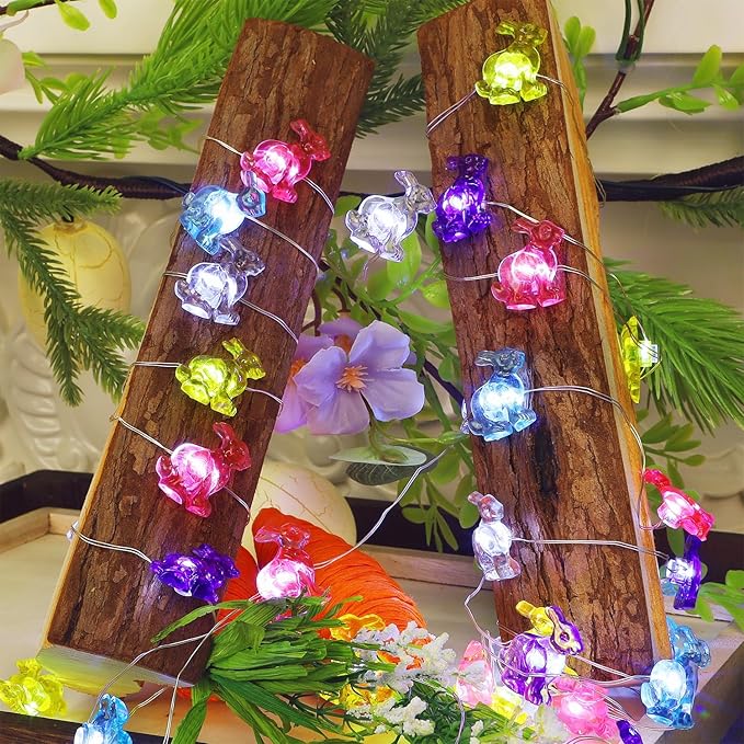 WATERGLIDE 1 Pack Easter Decorative Lights, 16FT 50LED Colorful Bunny String Fairy Lights, Battery Operated Rabbit Shaped Lights, 8 Modes & Timer, Waterproof Indoor Outdoor for Easter Party Home