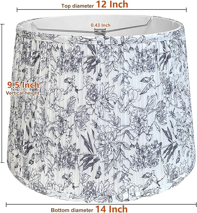 TOOTOO STAR Printed Drum Lamp shades, 12"x14"x9.5" Medium pleated lampshade for table & bedside lamps, Floor Lamps (Spider) -Assembly Required