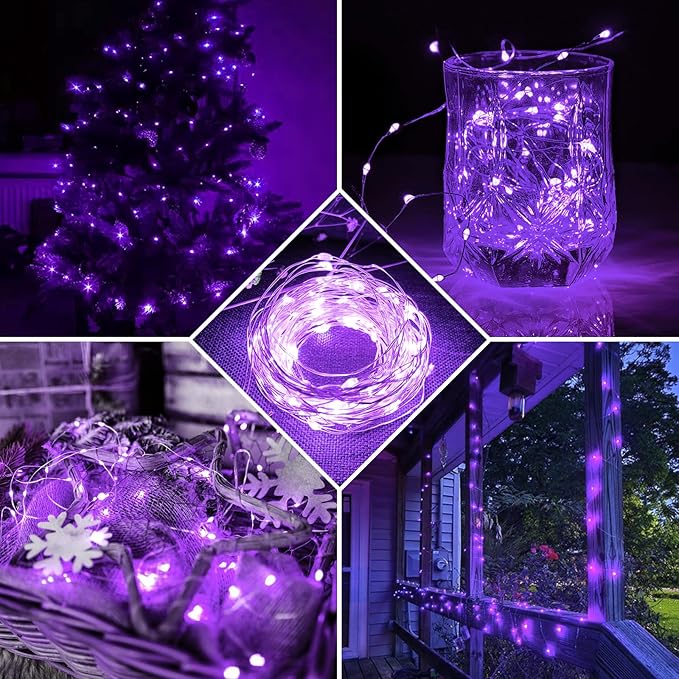 24 Pack Purple Fairy Lights 7Ft 20 LED Twinkle String Lights 3 Modes Battery Operated Waterproof Firefly Starry for Mason Jar Wedding Halloween Christmas Valentines Day Party Table Centerpieces