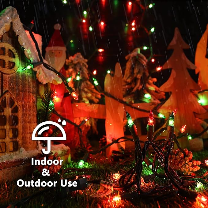 ODEETRONIC Red & Green Christmas String Lights, 21.63ft 100 Count Incandescent String Lights Connectable, UL Certified Christmas Mini Lights, Green Wire Tree Lights for Indoor Outdoor Party Yard Decor