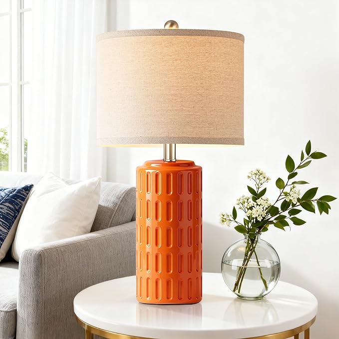 PARTPHONER 23" Farmhouse Modern Ceramic Table Lamp Set of 2 - Orange Bedside Lamps for Bedroom & Living Room, Nightstand, Desk, End Table