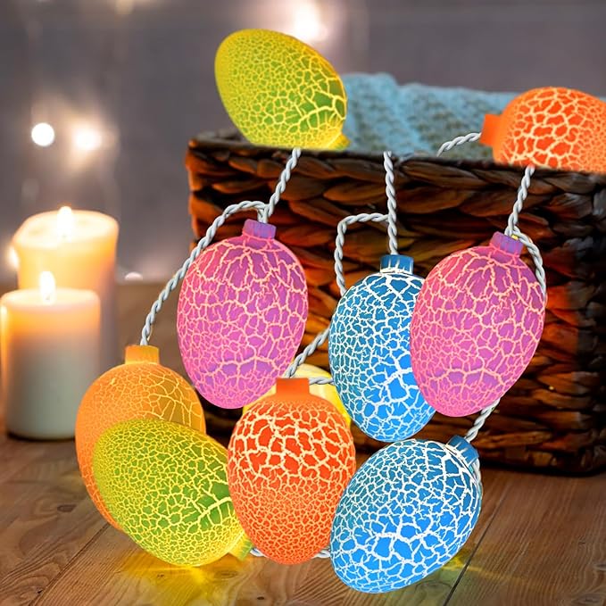 Egg Easter Lights Decorations, 10 Lights 8.5FT Multi Color Lights White Wire Pastel String Lights for Easter Decorations Outdoor Indoor, Plug in