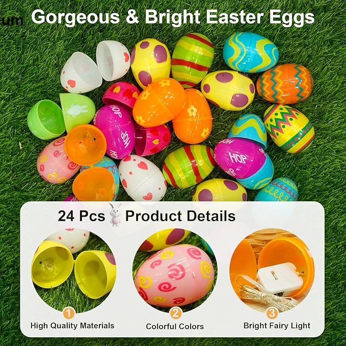 24 Pack 7Ft Fairy Lights with Easter Egg, Battery Operated 20 LED Easter Lights String 3 Mode for Outdoor Bedroom Home Spring Themed Decor