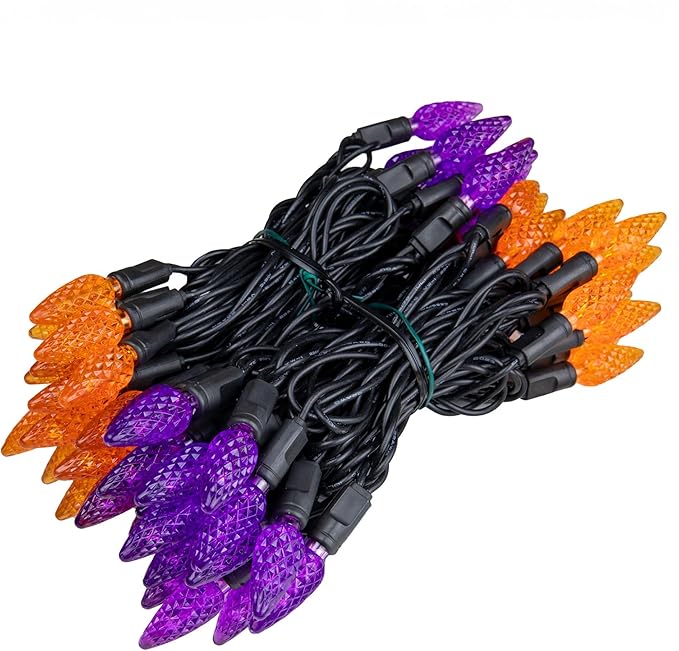 ‎‎‎Novelty Lights 24FT 70 LED C6 LED Halloween String Lights, Outdoor Christmas Tree Commercial Grade LED String Lights, Christmas Lights Outdoor Tree Decorations Outdoor (Purple/Orange)