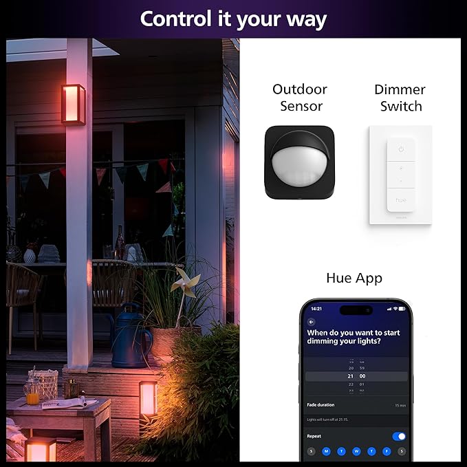 Philips Hue Impress Outdoor Wall Light (Hardwired), (6.1 x 9.4 in), 1 Pack, White & Color Smart LED Light, Voice Control, Bridge Required