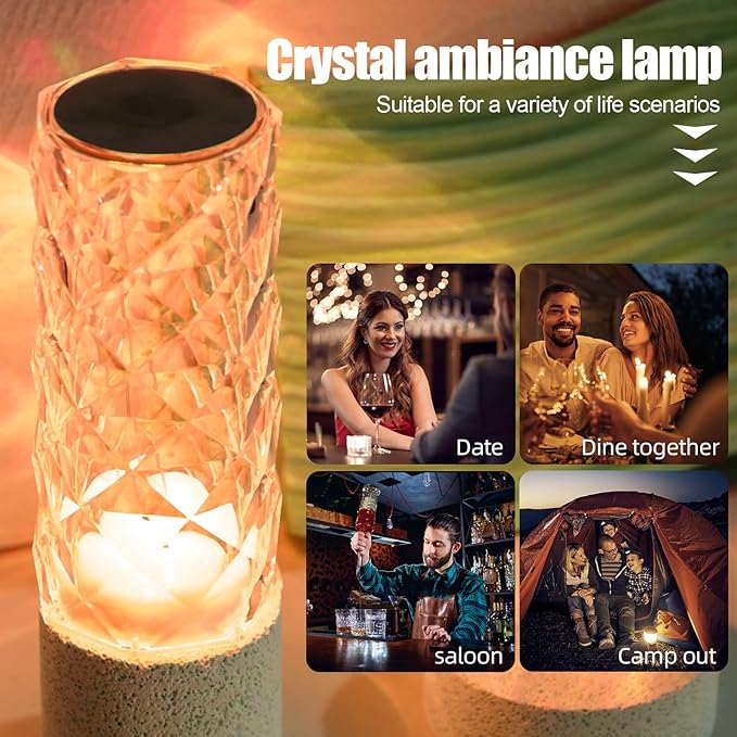 oneleaf Table Lamp Rose Crystal RGB Modern LED Cordless,Rechargeable Battery Touch Desk lamp with Remote Control, Night Light for Couple Dinner/Restaurant/Bedroom/Camp (B-Colorful)