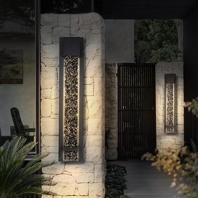 ASD LED 24 Inch Bubble Glass Wall Light Fixture | 20W 600LM 3000K-5000K 100-277V | 3CCT, Waterproof, Dimmable, ETL Listed | Exterior Flush Mount Sconce, Outdoor-Indoor Lighting | Black, 2 Pack