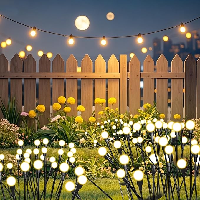 6 Packs Solar Firefly Lights, 48 LED Warm Solar Walkway Lights Outdoor, Waterproof Swaying Light Garden Decor with 2 Modes, Lawn Light for Front Yard Backyard Yard and Pathway
