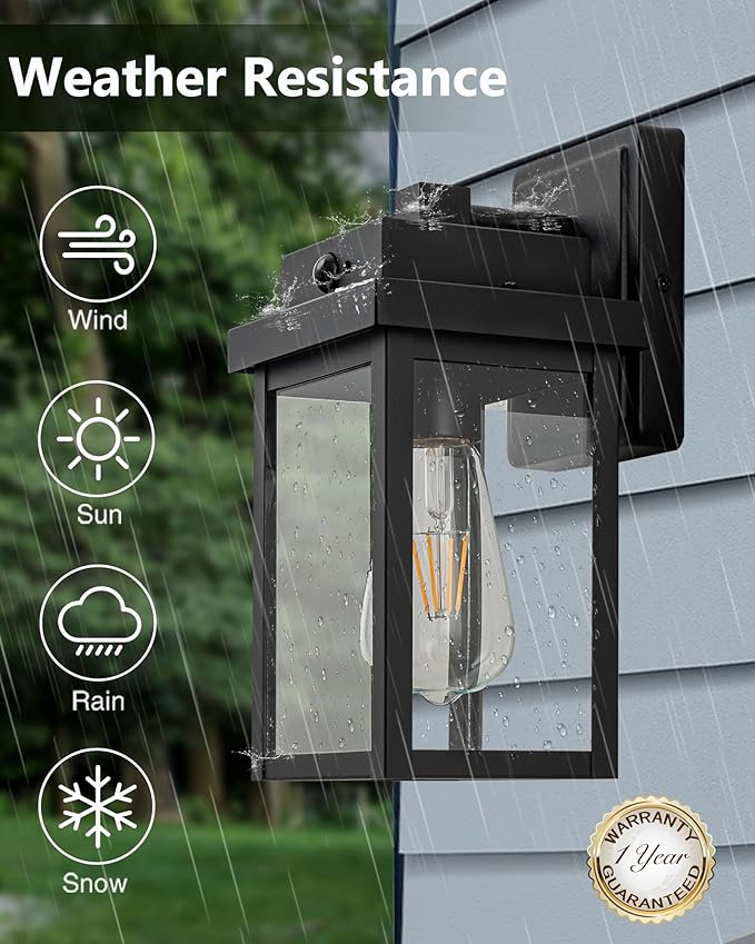 Motion Sensor Outdoor Porch Lights Wall Mounts, Dusk to Dawn Exterior Lighting Fixture for Patio, Outside Black Wall Sconce Lantern for House,Garage