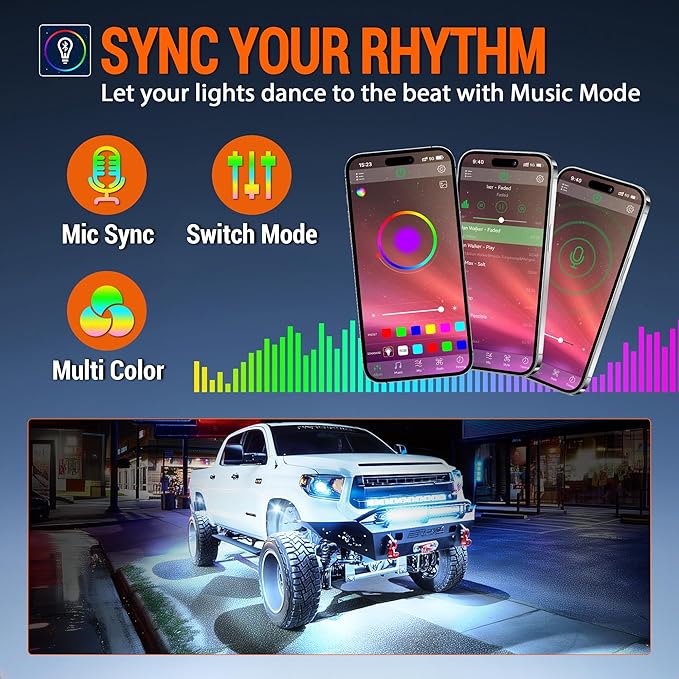 RGB Rock Lights, 16 pods Underglow Neon Lights Kits Remote Control & Music Mode Waterproof Wireless Multicolor Lamps for Off Road Truck SUV ATV UTV Boat