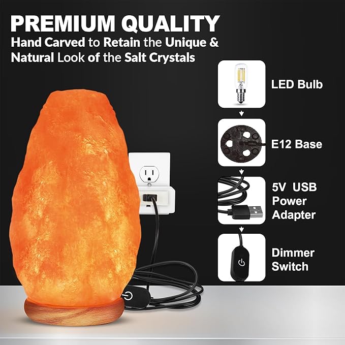 Natural Himalayan Pink Salt Lamp, Crystal Salt Lamp Night Light with Real Wood Base, (ELT Certified) Dimmer Switch – Perfect Holiday Gift | 7-11 LBS