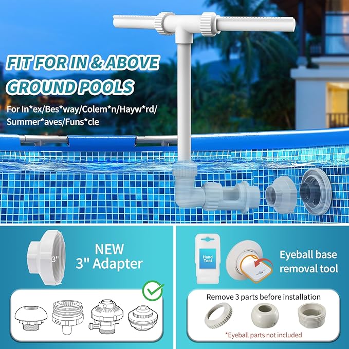 Klleyna Water-Fountain Dual Spray Swimming-Pool-Accessories - Upgrade Above/Inground Waterfall Cooler, Adjustable 2 in 1 Nozzle, High Pressure Pond Aerator, Garden Sprinkle Feature Outdoor Décor