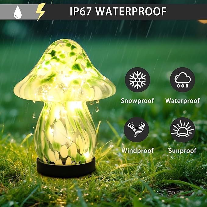 Solar Lights Outdoor Waterproof, Mushroom Garden Décor Powered by Solar, Outdoor Lights for Patio Yard Pathway Backyard Balcony Lawn Landscape Fountain Deck Pool Table Porch Decoration (Green)