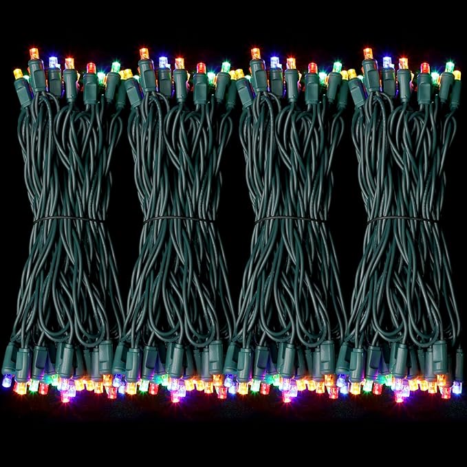 LAMPHOME 200LED (4pk of 50L) String Lights, LED Christmas Lights, 6" SPACING,Green Wire,Multicolour