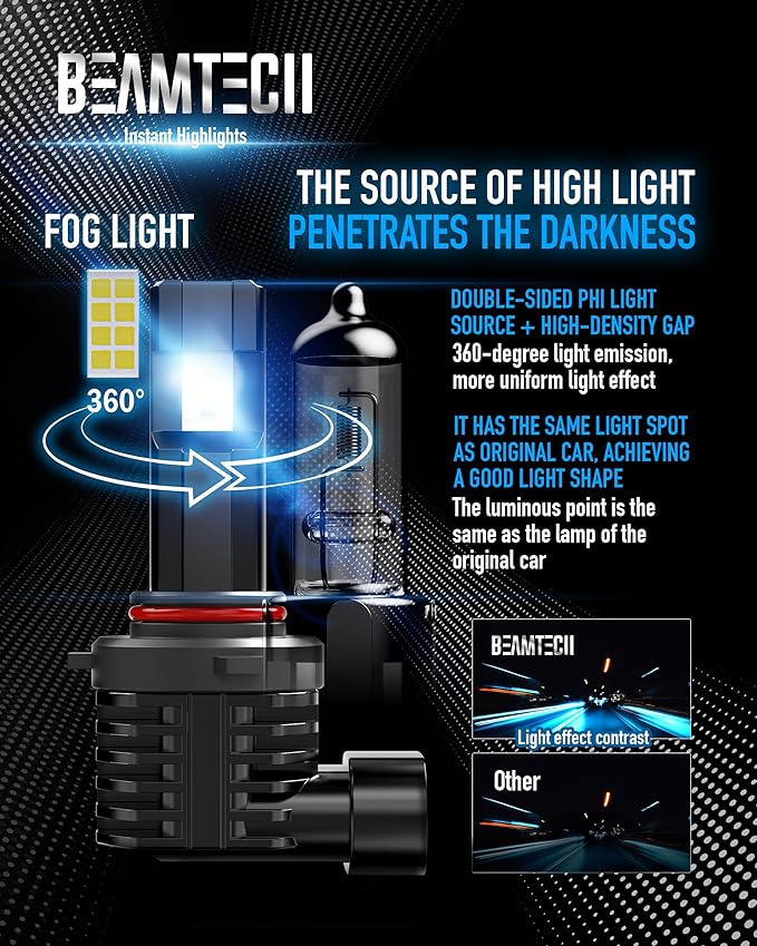 BEAMTECH 9012 Bulb, Fog Light Bulbs for ATV UTV Fanless in Line HIR2 6500K Xenon White Of 2